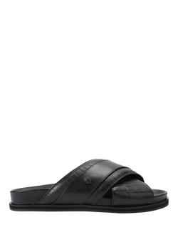 Kurt Geiger London Baron Leather Croc Effect Slider Sandals, Black, Black