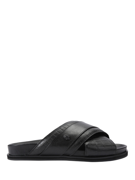 Kurt Geiger London Baron Leather Croc Effect Slider Sandals, Black, Black