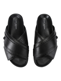 Kurt Geiger London Baron Leather Croc Effect Slider Sandals, Black - view 2, Black