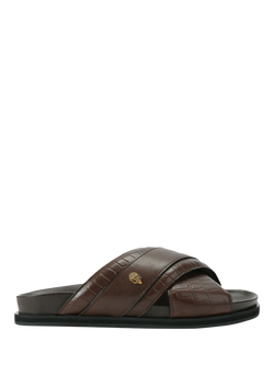 Kurt Geiger London Baron Leather Croc Effect Slider Sandals, Brown, Brown