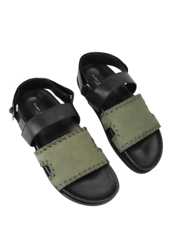 Kurt Geiger London Baker Leather Strappy Sandals, Green Dark - view 2, Green Dark