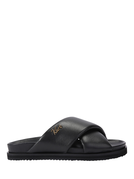 Kurt Geiger London Baron Pumped Leather Slider Sandals, Black, Black