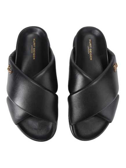 Kurt Geiger London Baron Pumped Leather Slider Sandals, Black - view 2, Black