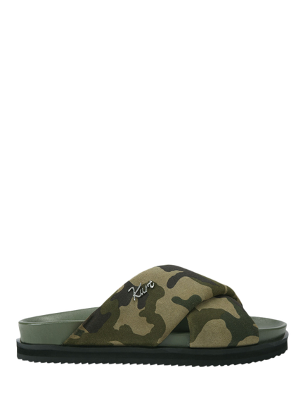 Kurt Geiger London Baron Pumped Suede Slider Sandals, Green Khaki, Green Khaki