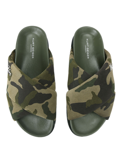 Kurt Geiger London Baron Pumped Suede Slider Sandals, Green Khaki - view 2, Green Khaki