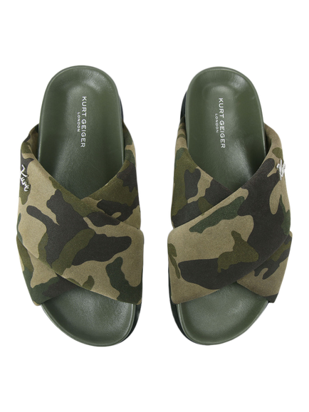 Kurt Geiger London Baron Pumped Suede Slider Sandals, Green Khaki - view 2, Green Khaki