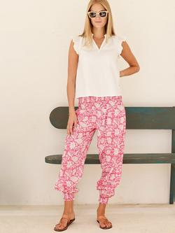 Aspiga Cropped Harem Trousers, Pink/White - view 2, Pink/White
