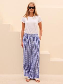Aspiga Orion Geometric Crinkle Trousers, White/Blue, White/Blue
