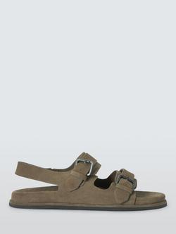 John Lewis Pendine Suede Two Buckle Footbed Sandals, Khaki, Khaki