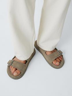 John Lewis Pendine Suede Two Buckle Footbed Sandals, Khaki - view 2, Khaki