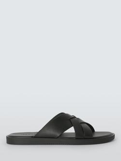 John Lewis Preston Leather Cross Strap Footbed Sandals, Black, Black