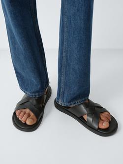 John Lewis Preston Leather Cross Strap Footbed Sandals, Black - view 2, Black