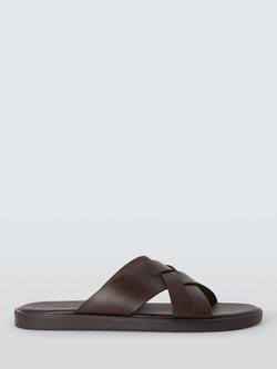 John Lewis Preston Leather Cross Strap Footbed Sandals, Dark Brown, Dark Brown