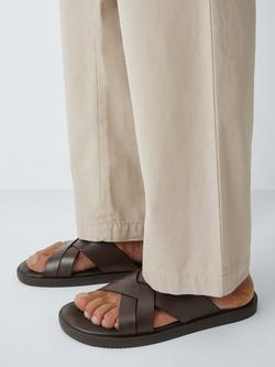 John Lewis Preston Leather Cross Strap Footbed Sandals, Dark Brown - view 2, Dark Brown