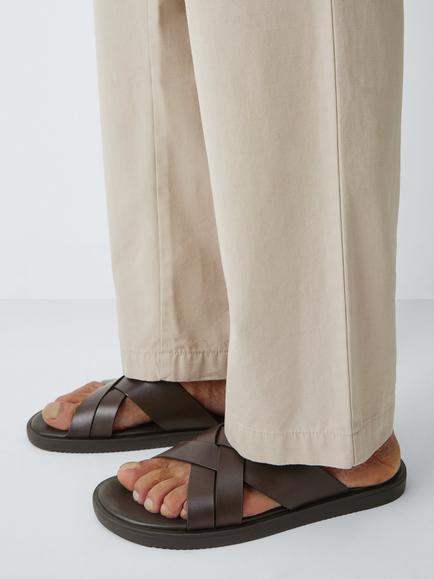 John Lewis Preston Leather Cross Strap Footbed Sandals, Dark Brown - view 2, Dark Brown