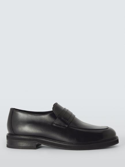 John Lewis Alford Leather Square Toe Loafers, Black, Black
