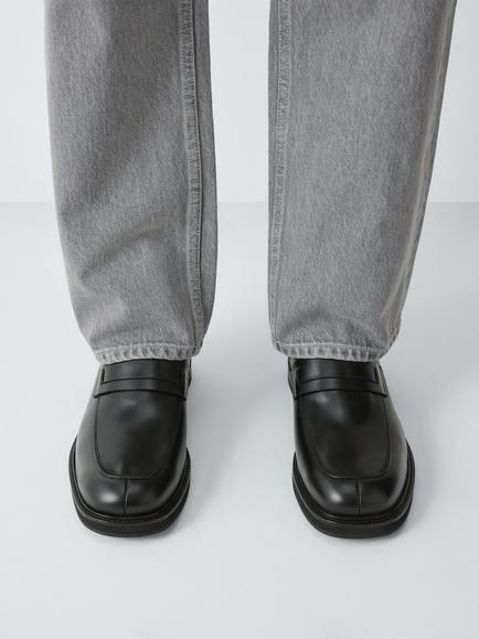 John Lewis Alford Leather Square Toe Loafers, Black - view 2, Black