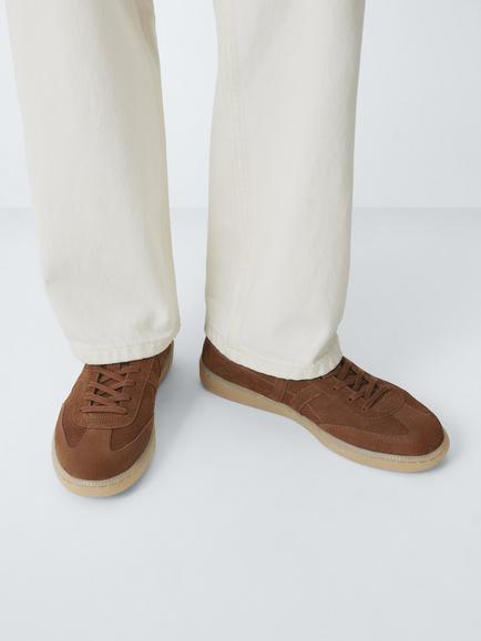John Lewis Tadworth Leather Lace Up Trainers, Cognac - view 2, Cognac