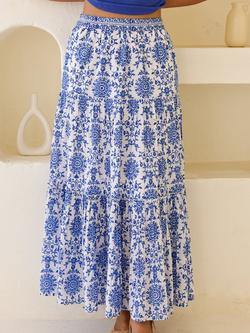 Aspiga Becks Block Print Maxi Skirt, White/Cobalt - view 2, White/Cobalt