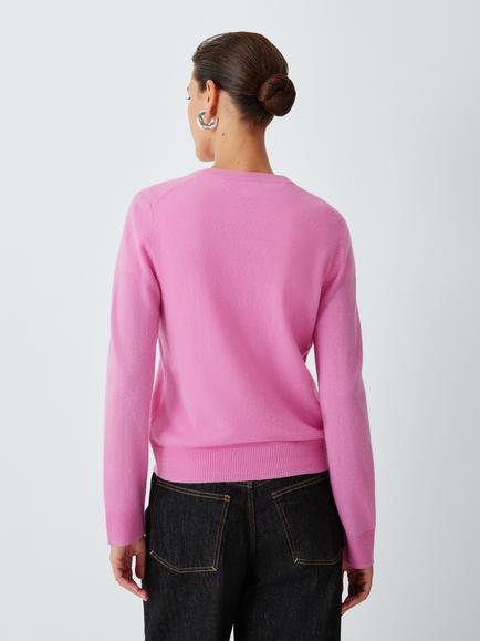 John Lewis Cashmere Crew Neck Cardigan, Mid Pink - view 2, Mid Pink