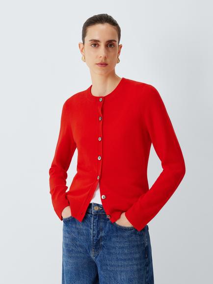 John Lewis Cashmere Crew Neck Cardigan, Orange