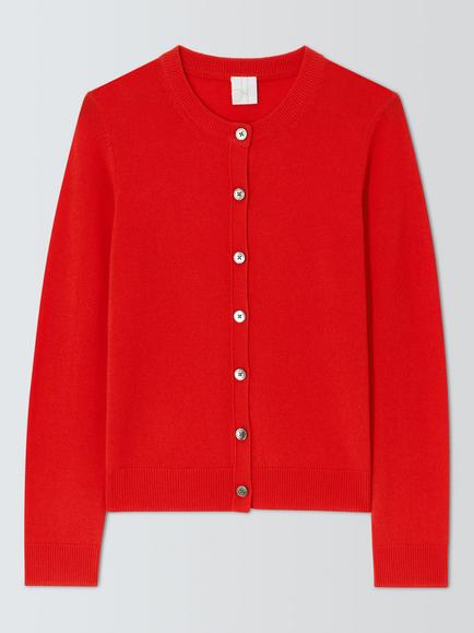 John Lewis Cashmere Crew Neck Cardigan, Orange, Orange