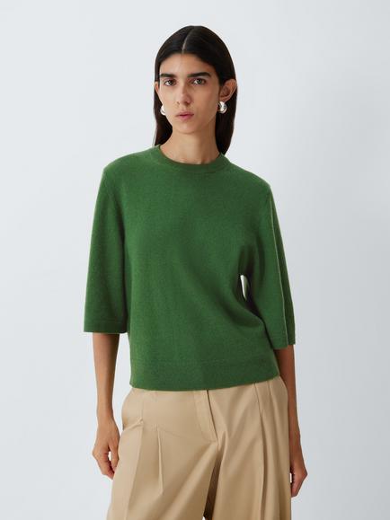 John Lewis Cashmere Half Sleeve Crew Neck Jumper, Green