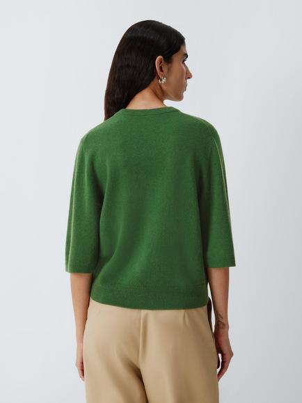 John Lewis Cashmere Half Sleeve Crew Neck Jumper - view 2, Green