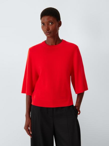 John Lewis Cashmere Half Sleeve Crew Neck Jumper, Orange