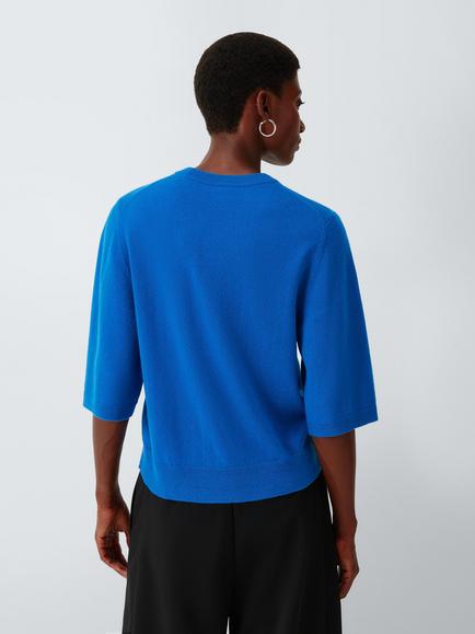 John Lewis Cashmere Half Sleeve Crew Neck Jumper - view 2, Cobalt