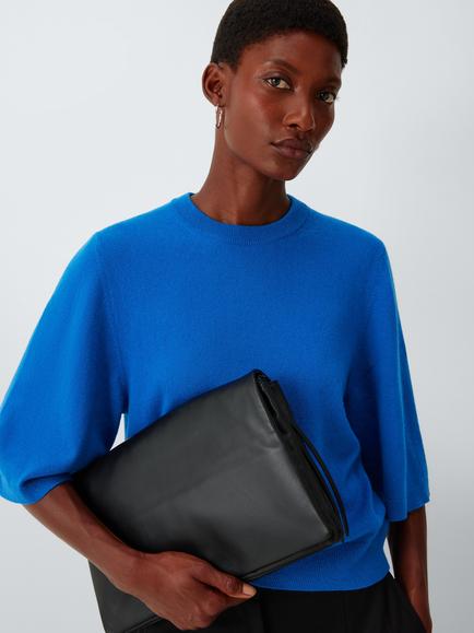 John Lewis Cashmere Half Sleeve Crew Neck Jumper, Cobalt