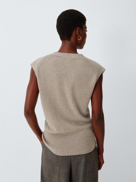 John Lewis Cashmere V-Neck Sleeveless Knit Vest - view 2, Taupe Marl