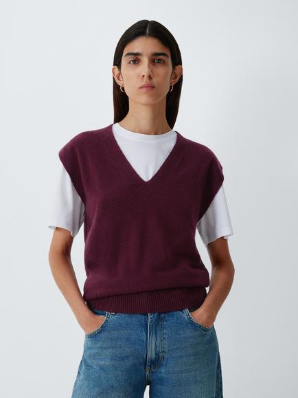 John Lewis Cashmere V-Neck Sleeveless Knit Vest, Berry
