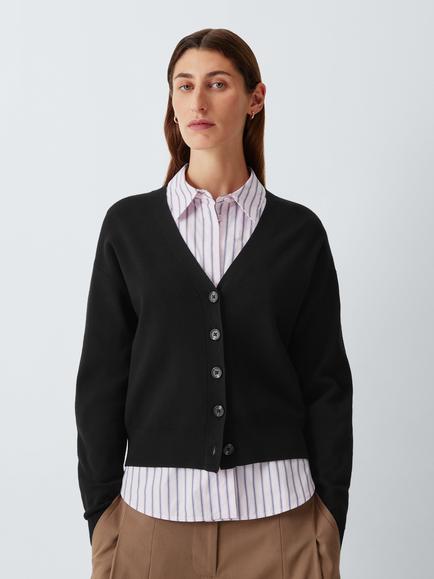 John Lewis V-Neck Viscose Knit Cardigan, Black