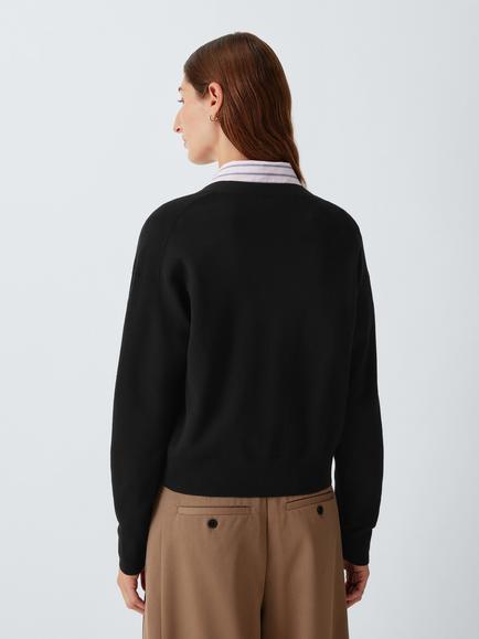 John Lewis V-Neck Viscose Knit Cardigan - view 2, Black