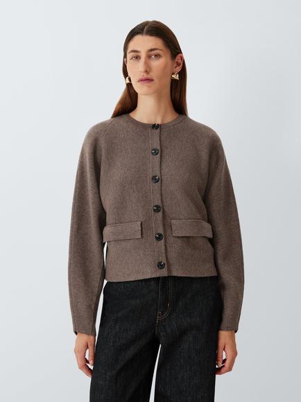 John Lewis Lambswool Seam Detail Jacket, Taupe, Taupe
