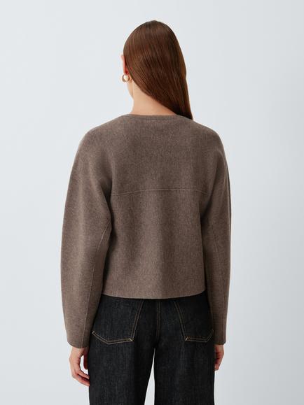 John Lewis Lambswool Seam Detail Jacket, Taupe - view 2, Taupe
