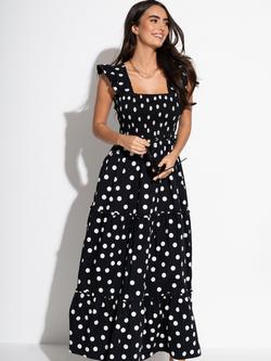 Pour Moi Lucy Cotton Poplin Tiered Midaxi Dress, Black/White, Black/White
