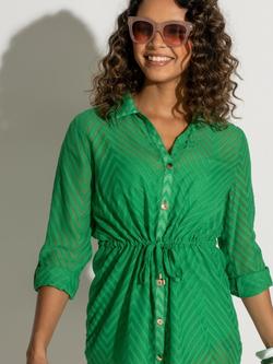 Pour Moi Chevron Stripe Button Through Beach Shirt, Green - view 2, Green