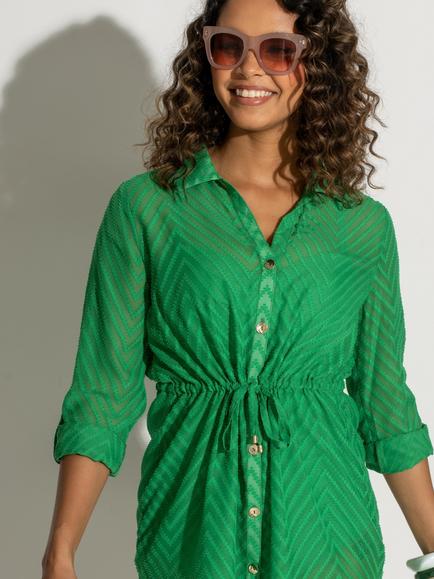 Pour Moi Chevron Stripe Button Through Beach Shirt, Green - view 2, Green
