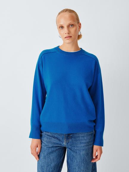 John Lewis Cashmere Seam Detail Crew Neck Jumper, Cobalt, Cobalt