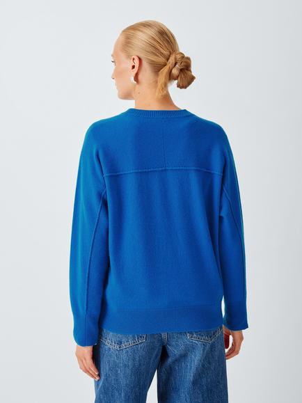 John Lewis Cashmere Seam Detail Crew Neck Jumper, Cobalt - view 2, Cobalt
