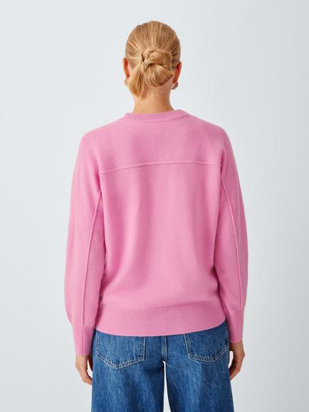 John Lewis Cashmere Seam Detail Crew Neck Jumper, Mid Pink - view 2, Mid Pink