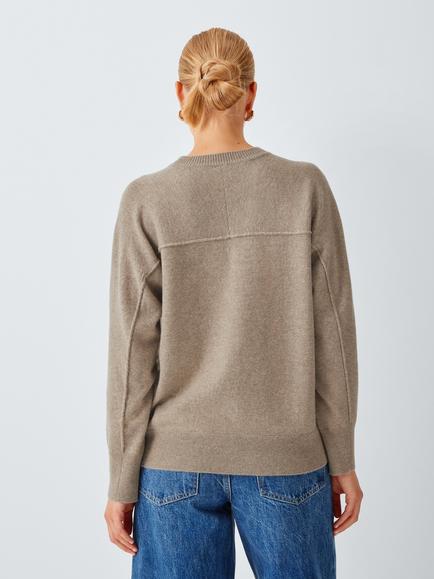 John Lewis Cashmere Seam Detail Crew Neck Jumper, Taupe Marl - view 2, Taupe Marl