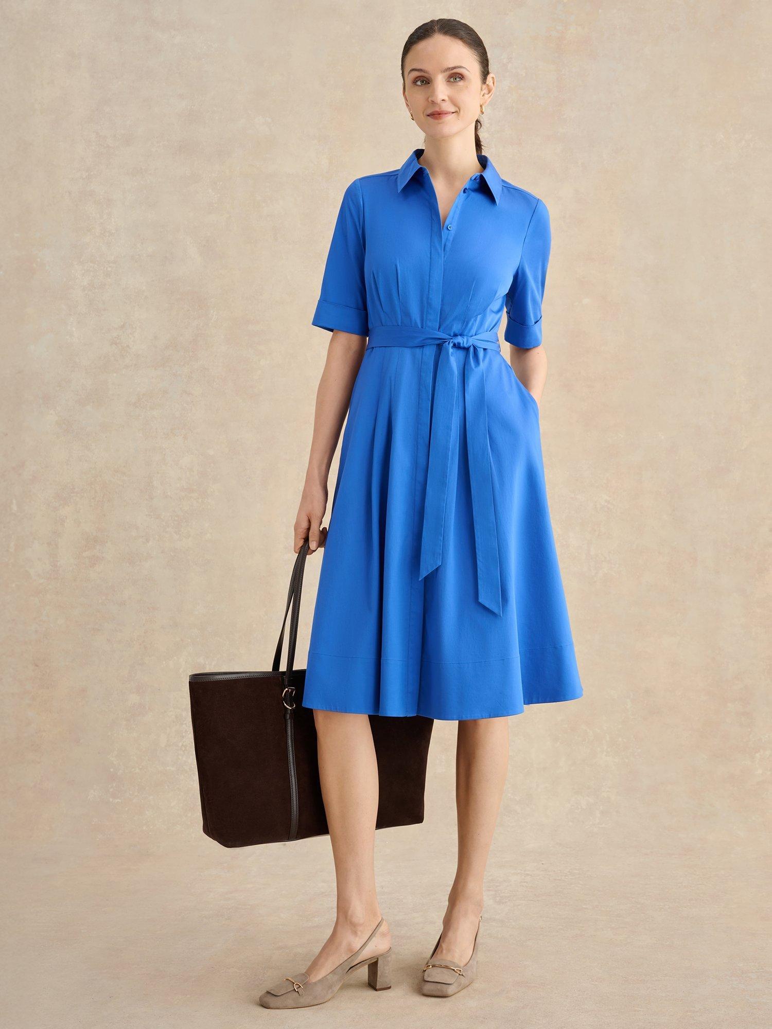 Hobbs Brigitta Belted Sateen Shirt Dress, French Blue