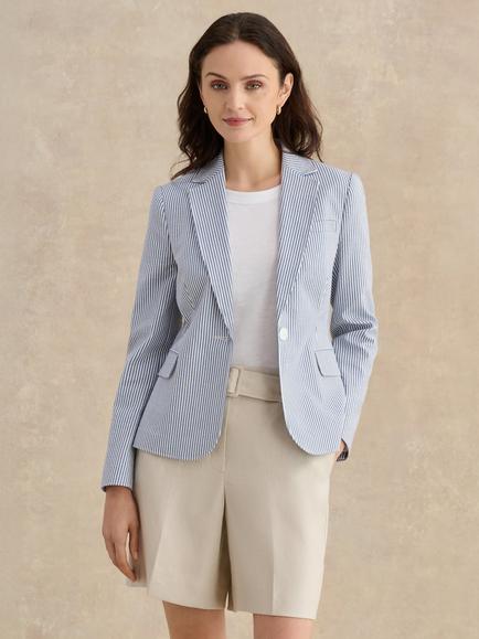 Hobbs Seersucker Cotton Stripe Jacket, Blue/White, Blue/White