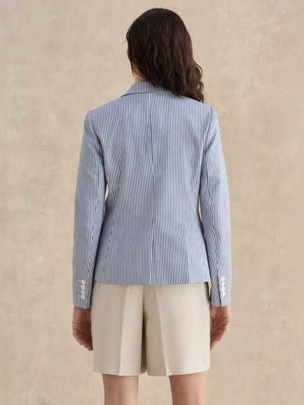 Hobbs Seersucker Cotton Stripe Jacket, Blue/White - view 2, Blue/White