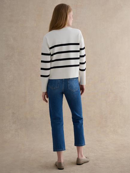 Hobbs Megan Stripe Cardigan, Ivory/Navy - view 2, Ivory/Navy