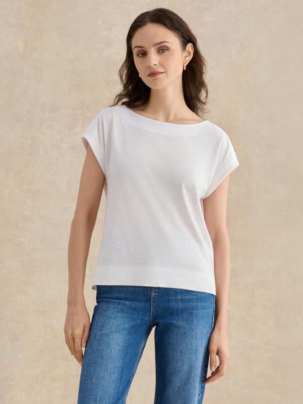 Hobbs Alycia Boat Neck Slub T-Shirt, White, White