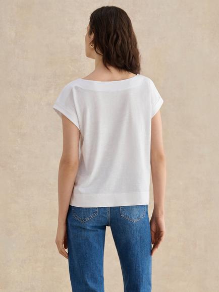 Hobbs Alycia Boat Neck Slub T-Shirt, White - view 2, White